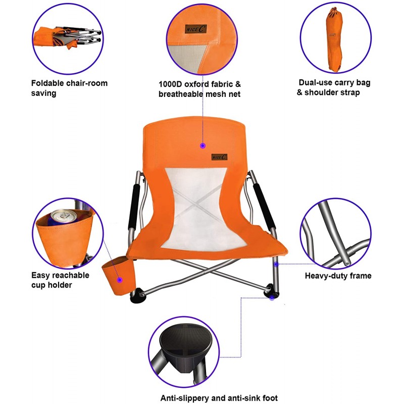 Camping Folding Chair with Carry Bag(2 Pack of Orange)