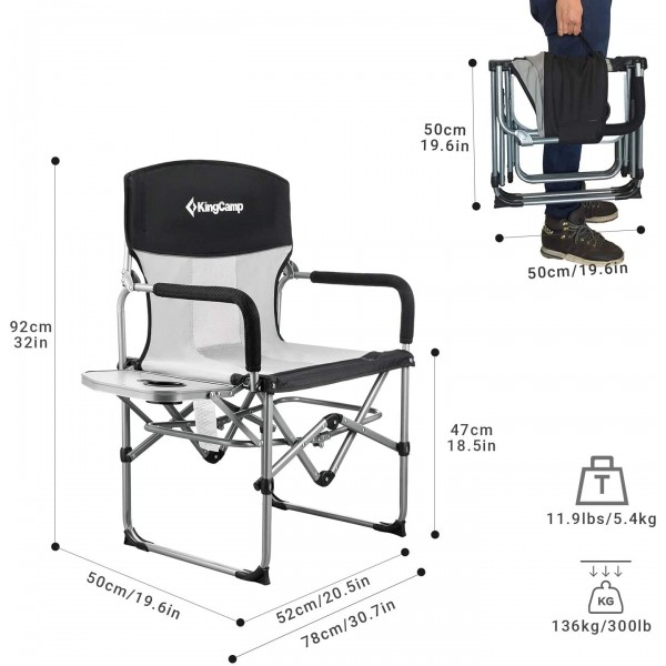 Compact Camping Folding Mesh Chair with Side Table and Handle