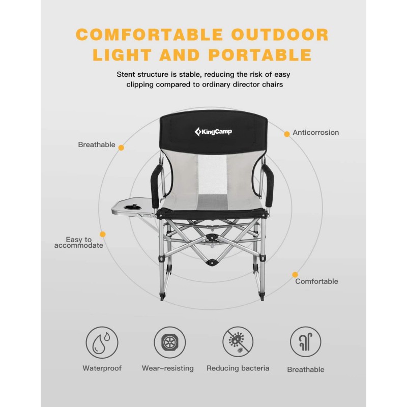 Compact Camping Folding Mesh Chair with Side Table and Handle