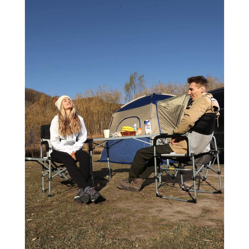 Compact Camping Folding Mesh Chair with Side Table and Handle