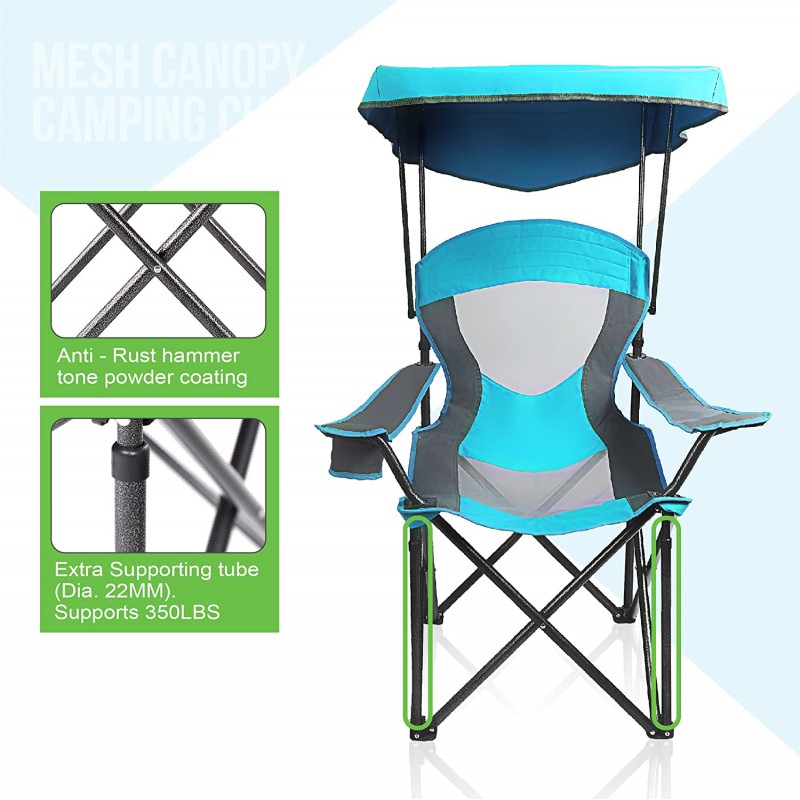 Heavy Duty Canopy Lounge Chair with Cup Holder (Enamel Blue)