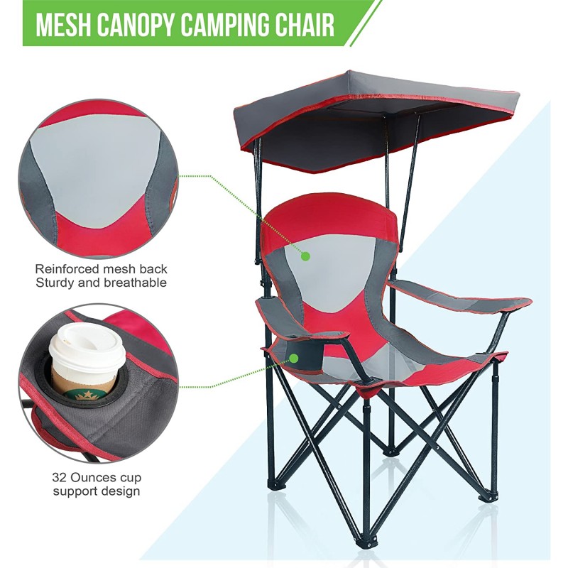 Heavy Duty Canopy Lounge Chair with Cup Holder (Red)