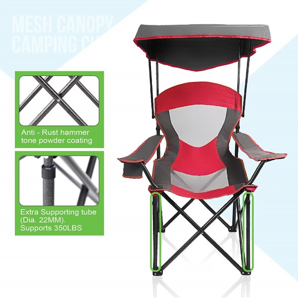 Heavy Duty Canopy Lounge Chair with Cup Holder (Red)