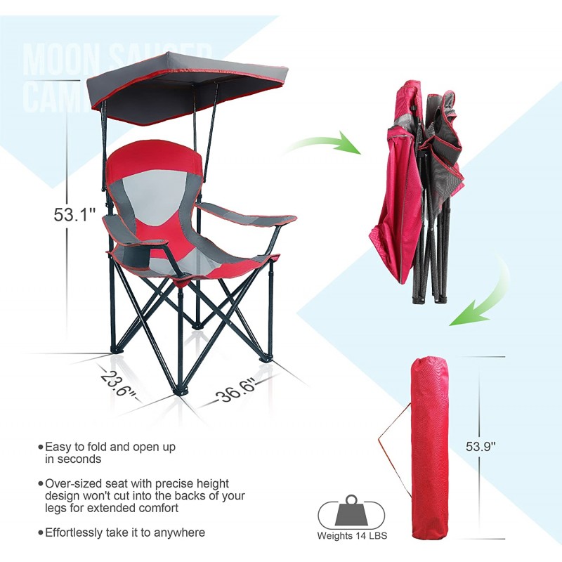 Heavy Duty Canopy Lounge Chair with Cup Holder (Red)