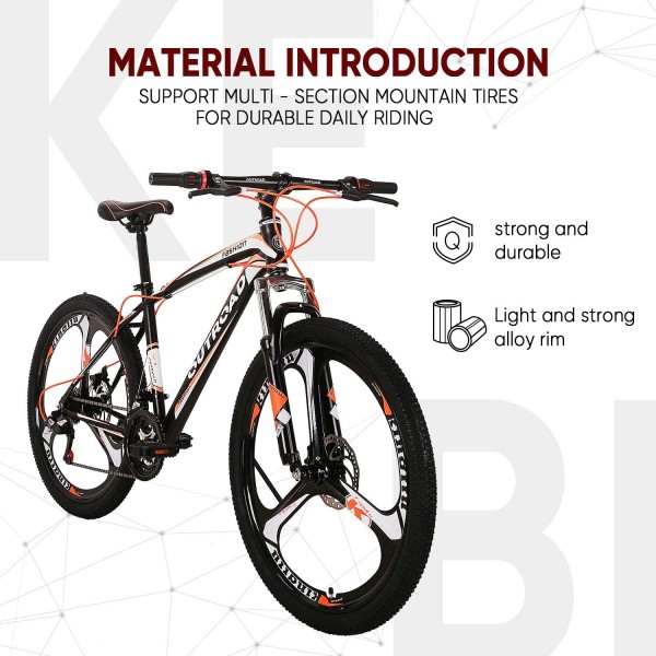 26-Inch 21-Speed Mountain Bike with Double Disc Brake(Orange)