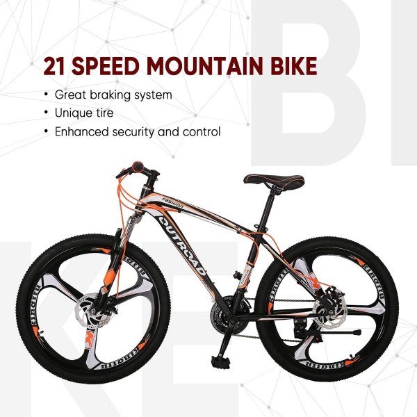 26-Inch 21-Speed Mountain Bike with Double Disc Brake(Orange)