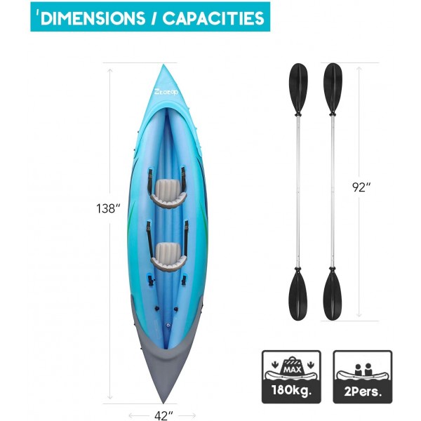 Inflatable Kayak Set with Inflatable Boat,Two Aluminum Oars and High Output Air Foot Pump (2-Person)