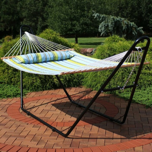 Quilted Double Spreader Bar Hammock with Stand