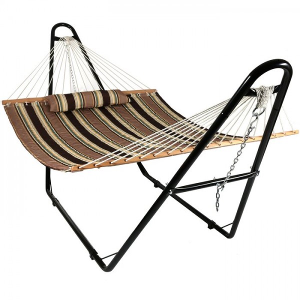 Quilted Double Spreader Bar Hammock with Stand