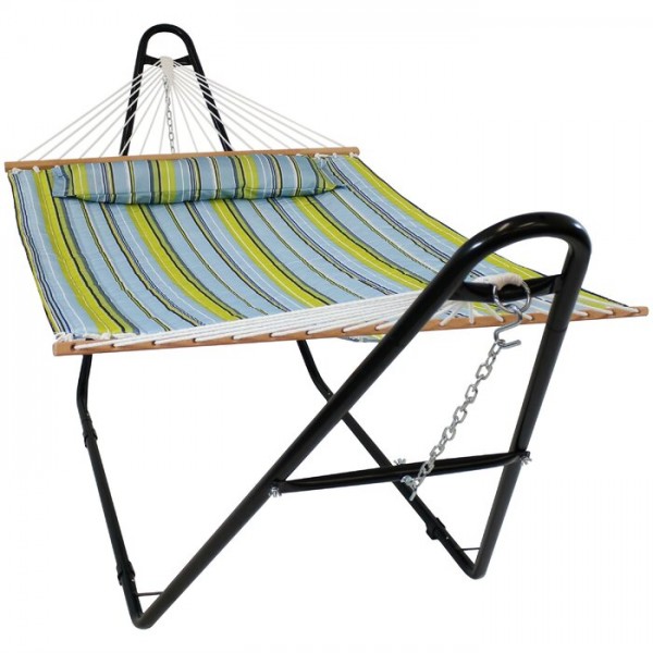 Quilted Double Spreader Bar Hammock with Stand