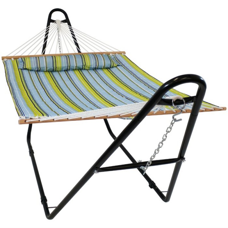 Quilted Double Spreader Bar Hammock with Stand