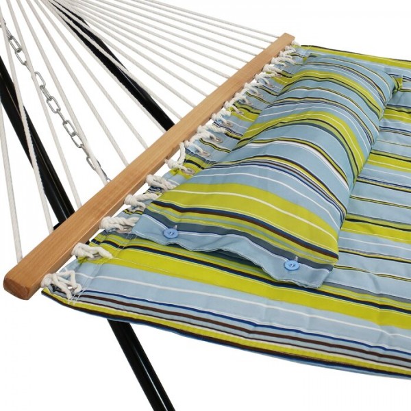 Quilted Double Spreader Bar Hammock with Stand