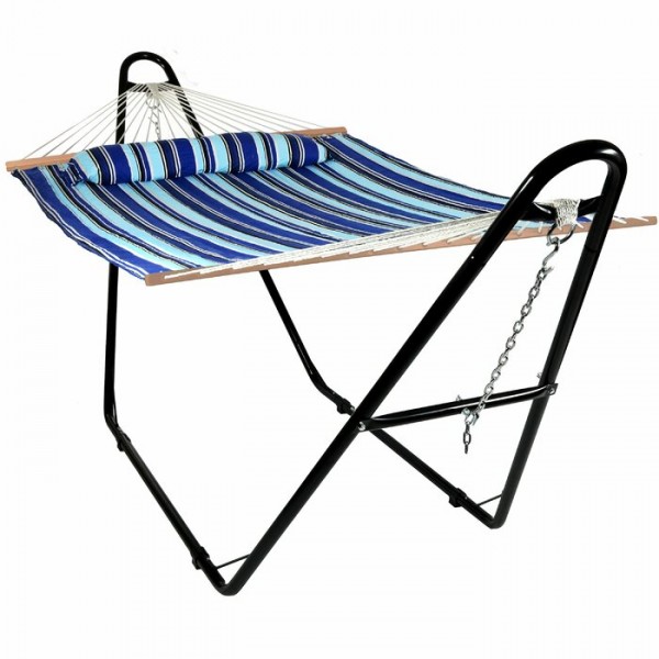 Quilted Double Spreader Bar Hammock with Stand