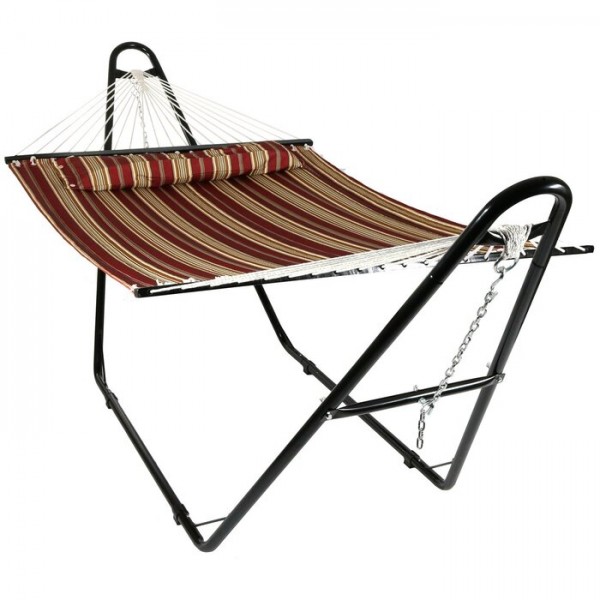 Quilted Double Spreader Bar Hammock with Stand