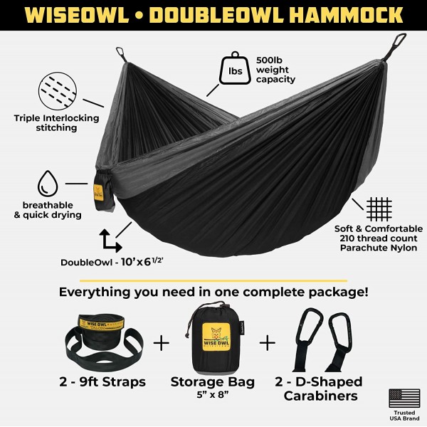 Portable Hammock with Tree Straps for Travel(Black)