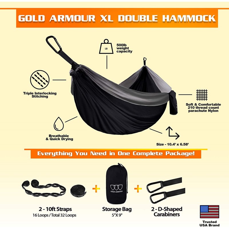 Extra Large Double Parachute Hammock with 2 Tree Straps 