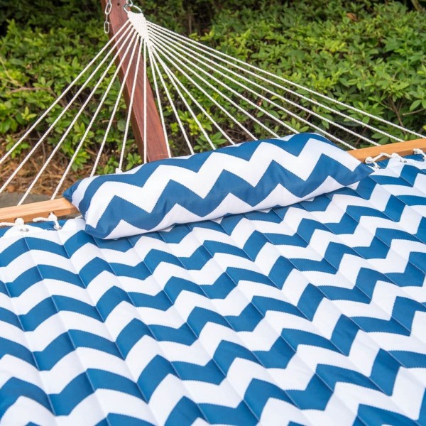 55" Double Hammock with Poly Pillow(Blue Chevron Stripe)