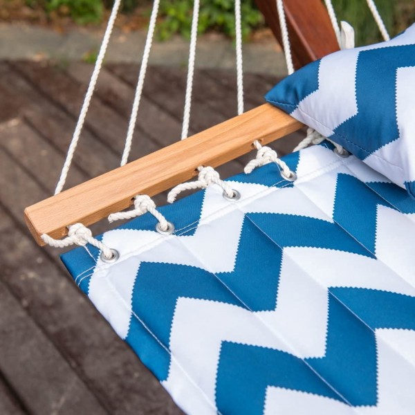 55" Double Hammock with Poly Pillow(Blue Chevron Stripe)