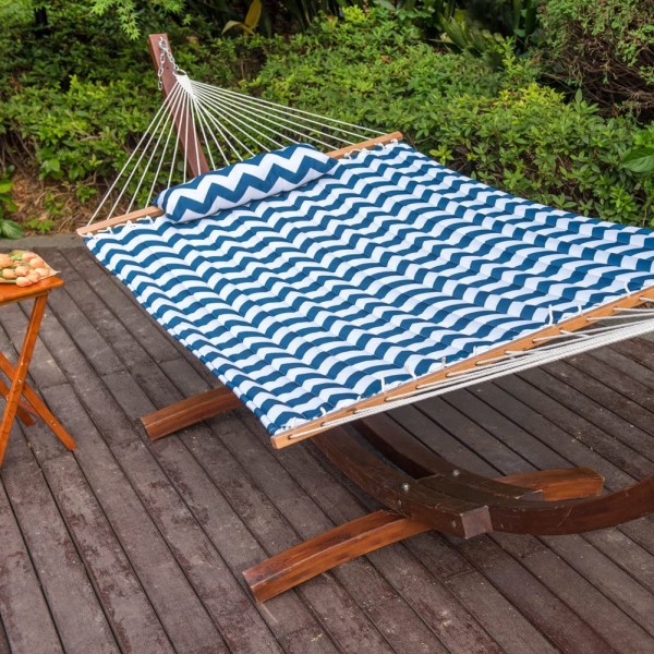 55" Double Hammock with Poly Pillow(Blue Chevron Stripe)