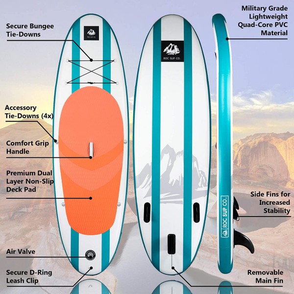 Inflatable Stand Up Paddle Board W Free Premium SUP Accessories & Backpack, Non-Slip Deck