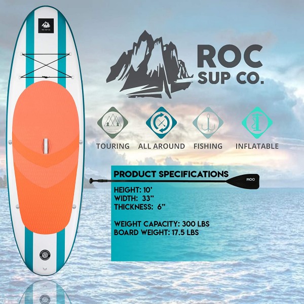 Inflatable Stand Up Paddle Board W Free Premium SUP Accessories & Backpack, Non-Slip Deck