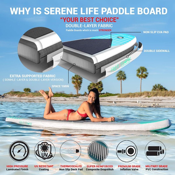 Inflatable Stand Up Paddle Board (6 Inches Thick) with Premium SUP Accessories & Carry Bag