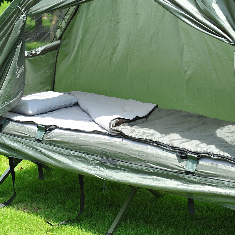 Deluxe Compact Folding Dome Shelter Tent with Sleeping Bag Air Mattress Pillow