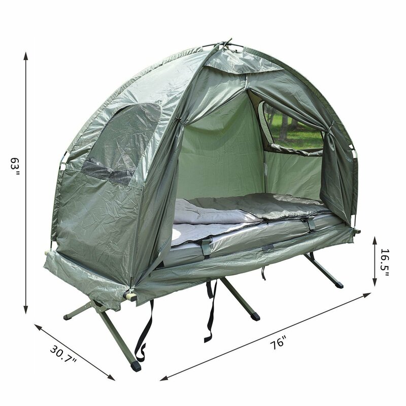 Deluxe Compact Folding Dome Shelter Tent with Sleeping Bag Air Mattress Pillow