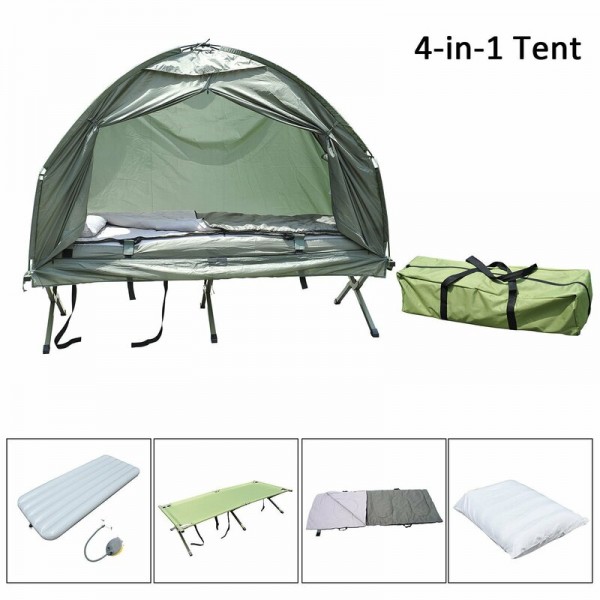 Deluxe Compact Folding Dome Shelter Tent with Sleeping Bag Air Mattress Pillow