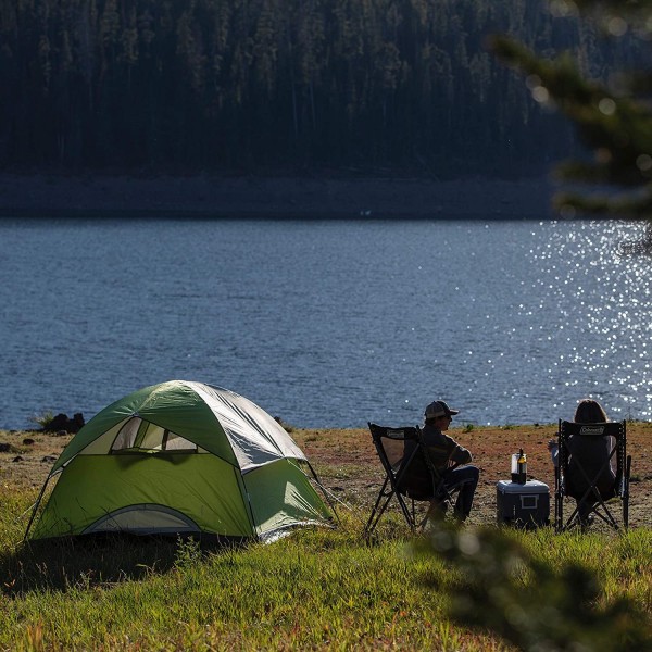 Green Sundome Tent with  Large Windows and Storage Pockets