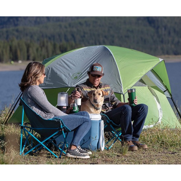 Green Sundome Tent with  Large Windows and Storage Pockets