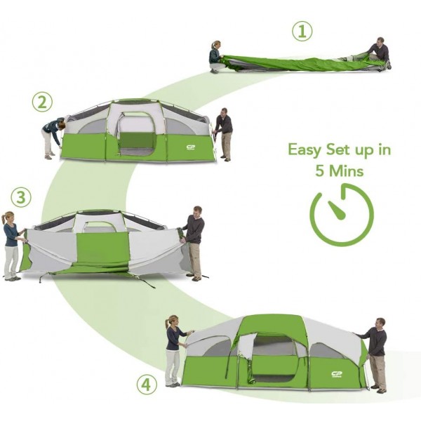 8-Person Waterproof Windproof Family Camping Tent (Green)