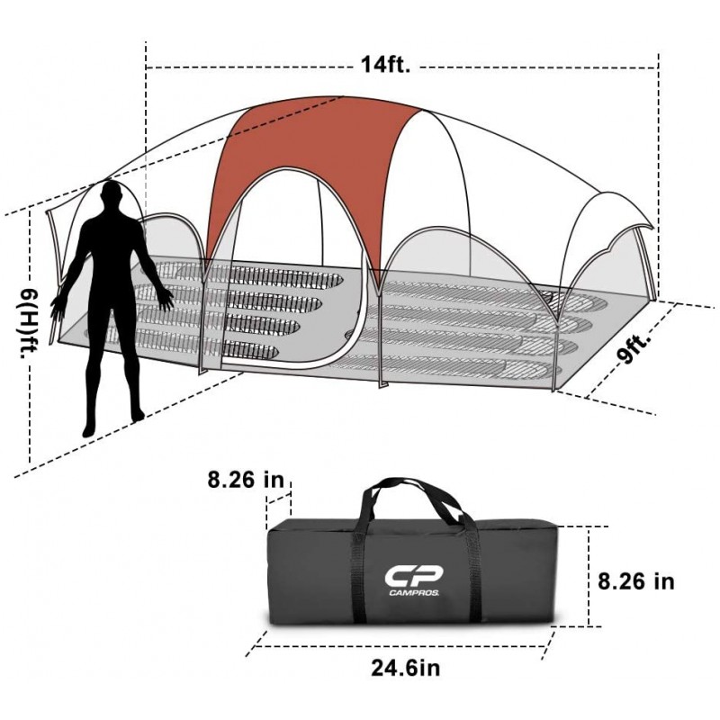 8-Person Waterproof Windproof Family Camping Tent (Red)