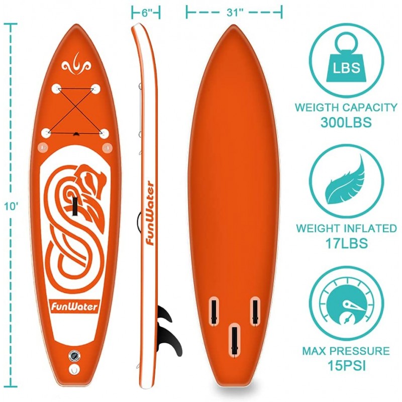 Inflatable 10'6×33"×6" Ultra-Light (17.6lbs) SUP for All Skill Levels Everything Included with Stand Up Paddle Board, Adj Paddle, Pump, ISUP Travel Backpack, Leash, Waterproof Bag