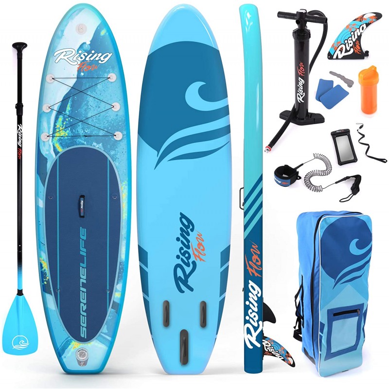 Inflatable Stand Up Paddle Board (6 Inches Thick) with Premium SUP Accessories & Carry Bag | Wide Stance, Bottom Fin for Paddling, Surf Control, Non-Slip Deck | Youth & Adult Standing Boat