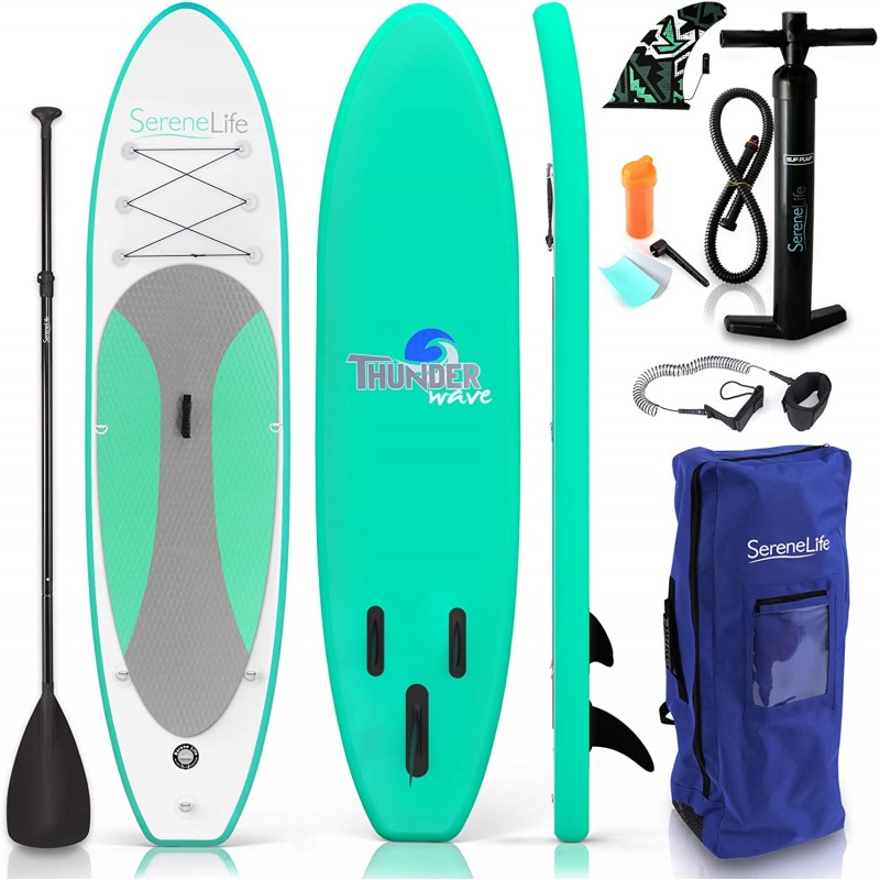 Inflatable Stand Up Paddle Board (6 Inches Thick) with Premium SUP Accessories & Carry Bag | Wide Stance, Bottom Fin for Paddling, Surf Control, Non-Slip Deck | Youth & Adult Standing Boat