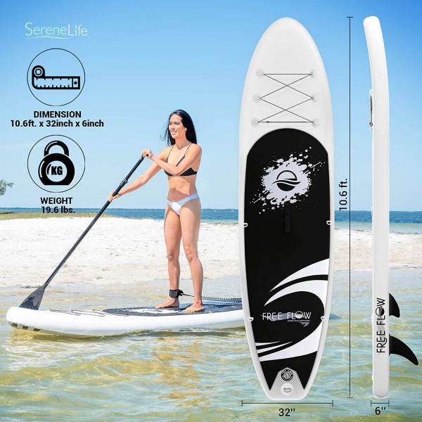 Inflatable Stand Up Paddle Board (6 Inches Thick) with Premium SUP Accessories & Carry Bag | Wide Stance, Bottom Fin for Paddling, Surf Control, Non-Slip Deck | Youth & Adult Standing Boat