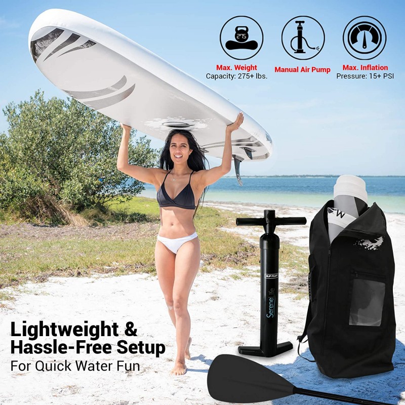 Inflatable Stand Up Paddle Board (6 Inches Thick) with Premium SUP Accessories & Carry Bag | Wide Stance, Bottom Fin for Paddling, Surf Control, Non-Slip Deck | Youth & Adult Standing Boat