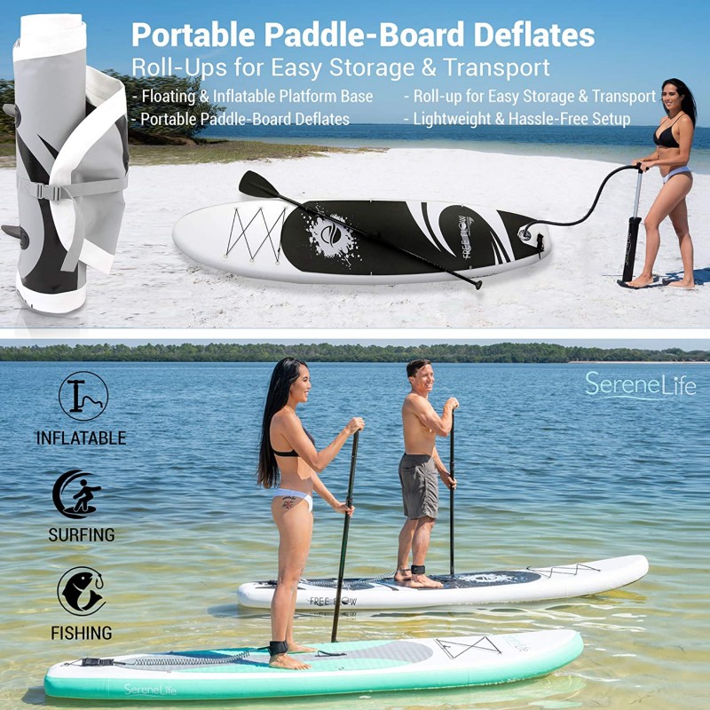 Inflatable Stand Up Paddle Board (6 Inches Thick) with Premium SUP Accessories & Carry Bag | Wide Stance, Bottom Fin for Paddling, Surf Control, Non-Slip Deck | Youth & Adult Standing Boat