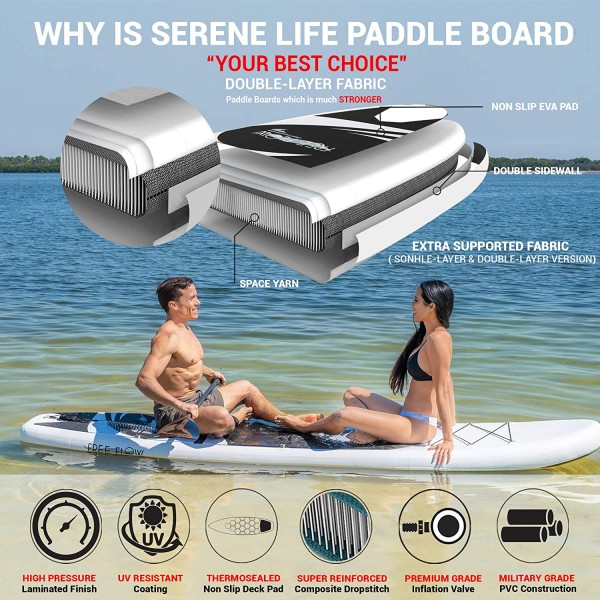 Inflatable Stand Up Paddle Board (6 Inches Thick) with Premium SUP Accessories & Carry Bag | Wide Stance, Bottom Fin for Paddling, Surf Control, Non-Slip Deck | Youth & Adult Standing Boat