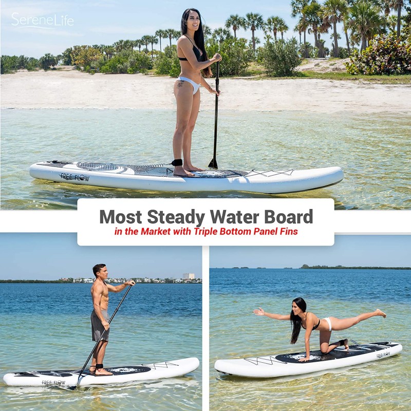 Inflatable Stand Up Paddle Board (6 Inches Thick) with Premium SUP Accessories & Carry Bag | Wide Stance, Bottom Fin for Paddling, Surf Control, Non-Slip Deck | Youth & Adult Standing Boat