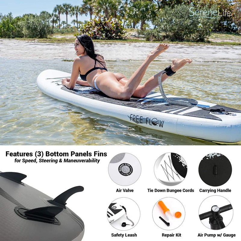 Inflatable Stand Up Paddle Board (6 Inches Thick) with Premium SUP Accessories & Carry Bag | Wide Stance, Bottom Fin for Paddling, Surf Control, Non-Slip Deck | Youth & Adult Standing Boat