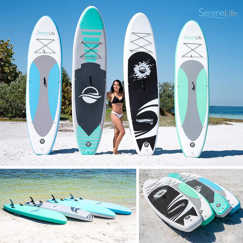 Inflatable Stand Up Paddle Board (6 Inches Thick) with Premium SUP Accessories & Carry Bag | Wide Stance, Bottom Fin for Paddling, Surf Control, Non-Slip Deck | Youth & Adult Standing Boat