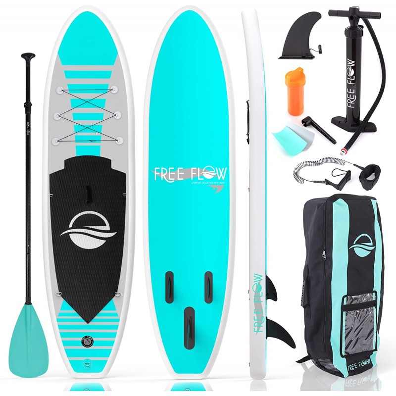 Inflatable Stand Up Paddle Board (6 Inches Thick) with Premium SUP Accessories & Carry Bag | Wide Stance, Bottom Fin for Paddling, Surf Control, Non-Slip Deck | Youth & Adult Standing Boat