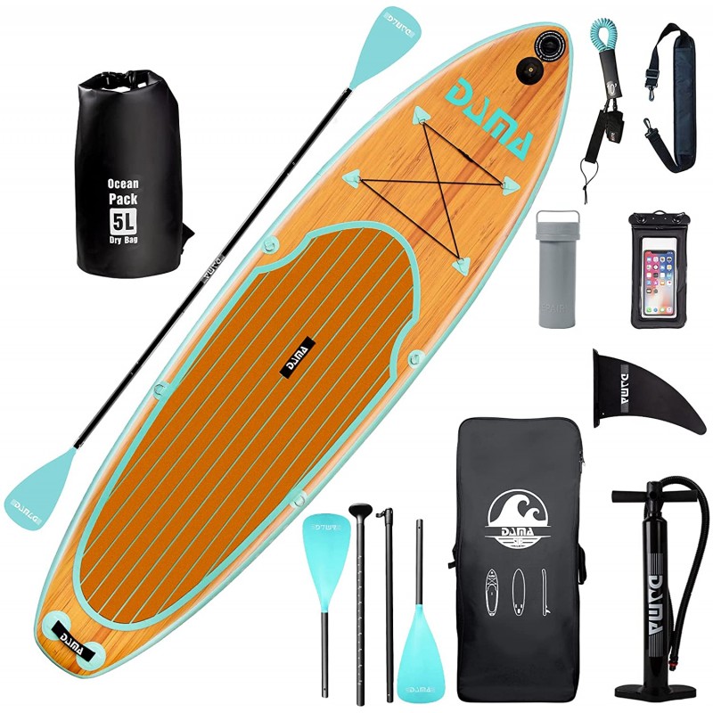 10'6" Inflatable Stand Up Paddle Board, Yoga Board, Camera Seat, Floating Paddle, Hand Pump, Board Carrier, Waterproof Bag, Drop Stitch, Traveling Board for Surfing