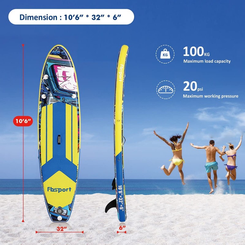 Premium Inflatable Stand Up Paddle Board (6 inches Thick) with SUP Accessories & Carry Bag | Wide Stance, Surf Control, Non-Slip Deck, Leash, Paddle and Pump, Standing Boat for Youth & Adult