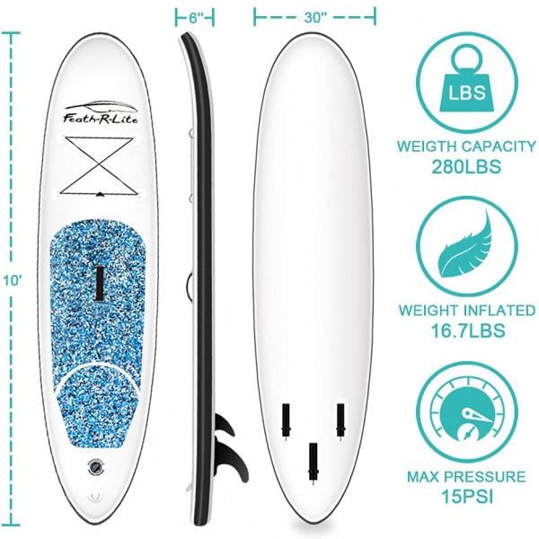 Inflatable Stand Up Paddle Board 10'x30''x6'' Ultra-Light (16.7lbs) SUP with Paddleboard Accessories,Three Fins,Adjustable Paddle, Pump,Backpack, Leash, Waterproof Phone Bag