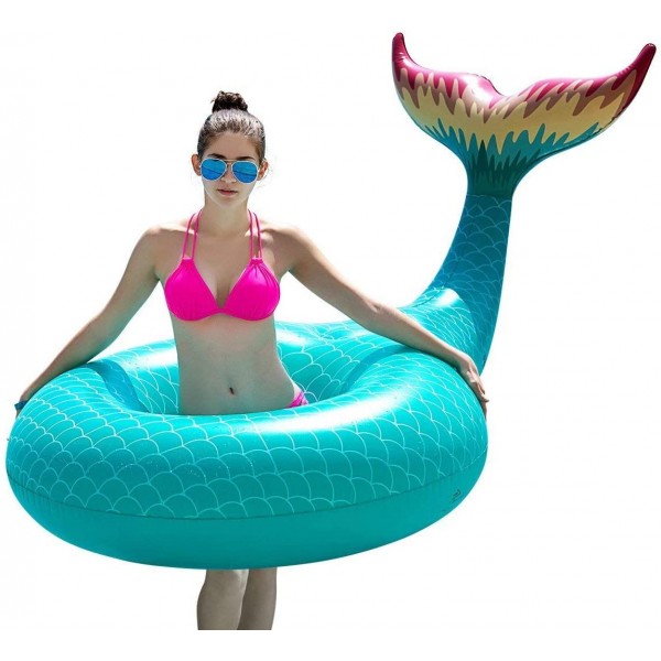 Giant Inflatable Mermaid Tail Pool Float, Pool Tube with Fast Valves, for Adults & Kids