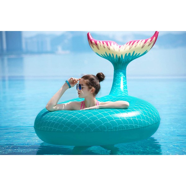 Giant Inflatable Mermaid Tail Pool Float, Pool Tube with Fast Valves, for Adults & Kids