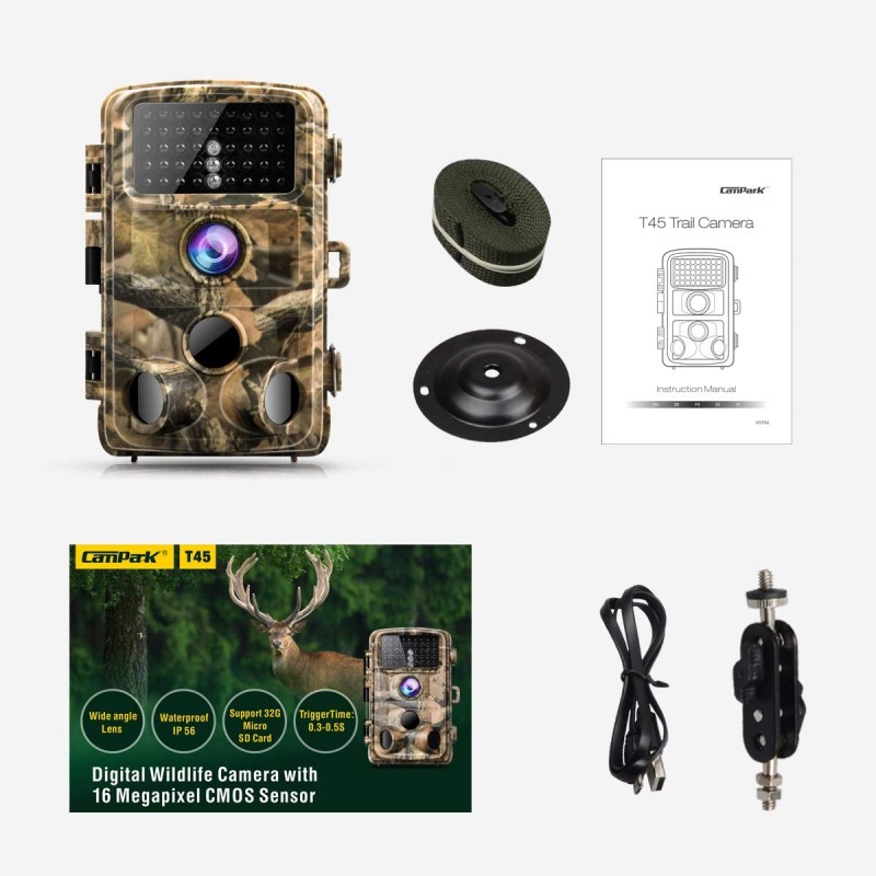 Waterproof 16MP 1080P Game Hunting Scouting Cam with 3 Infrared Sensors for Wildlife Monitoring 